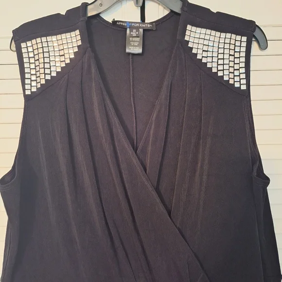 Affinity For Knits Black Sleeveless Studded Pleated Jumpsuit 2X *U - Picture 5 of 6